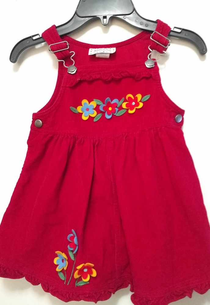 Vintage Samara Girl's Red Corduroy Floral Dress 4T